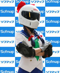 女子高バイク青春アニメ ばくおん 秋葉原ソフマップで撮影会開催 謎のメット美女 川崎来夢の水着姿や制服姿を激写 アキバ総研